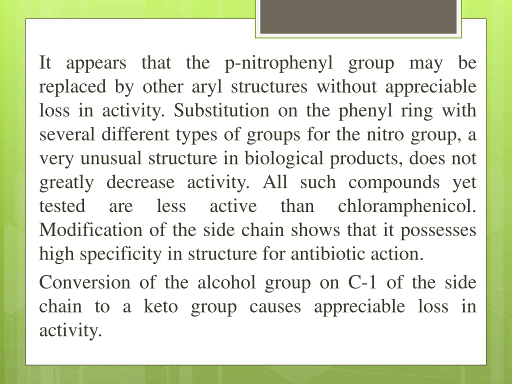it appears that the p nitrophenyl group