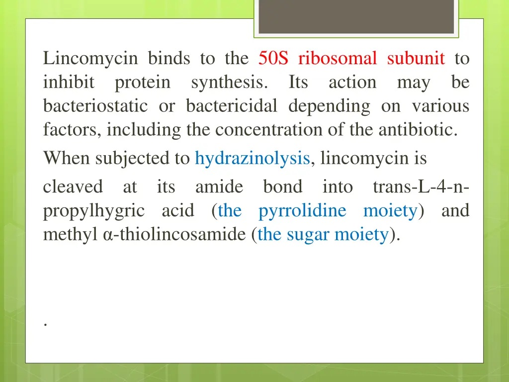 lincomycin binds to the 50s ribosomal subunit