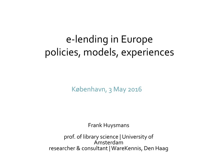 e lending in europe policies models experiences