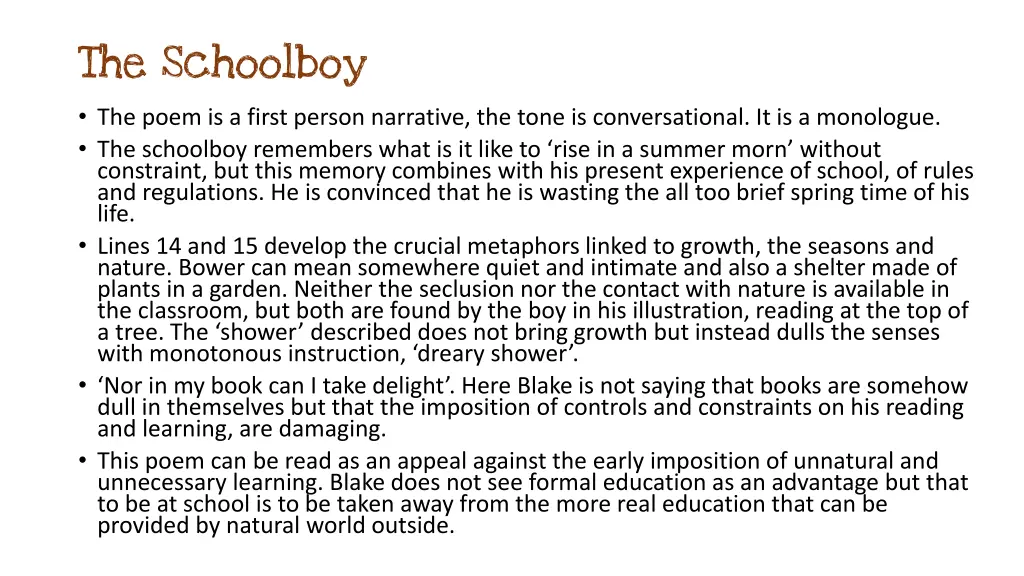 the schoolboy the poem is a first person