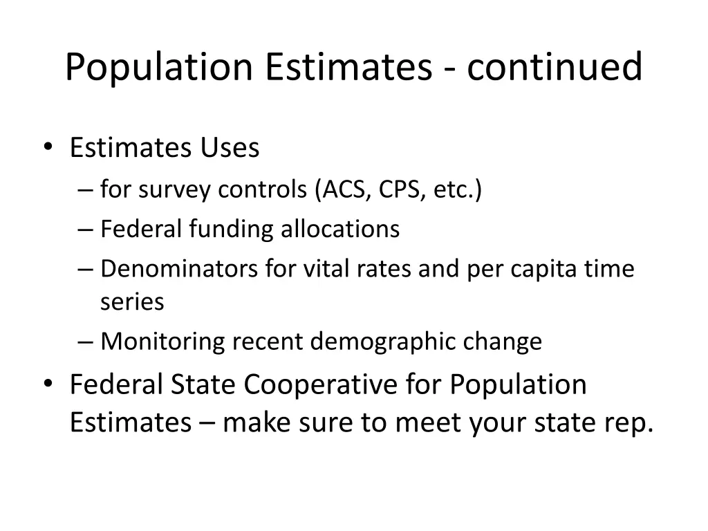 population estimates continued