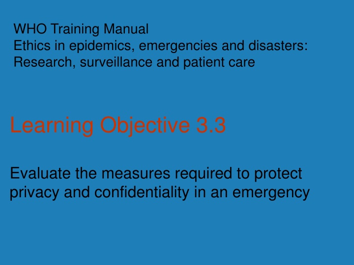 who training manual ethics in epidemics