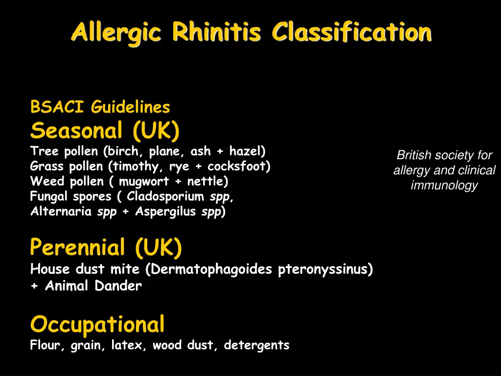 allergic rhinitis classification