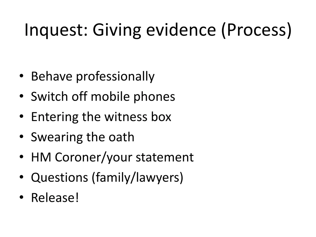 inquest giving evidence process
