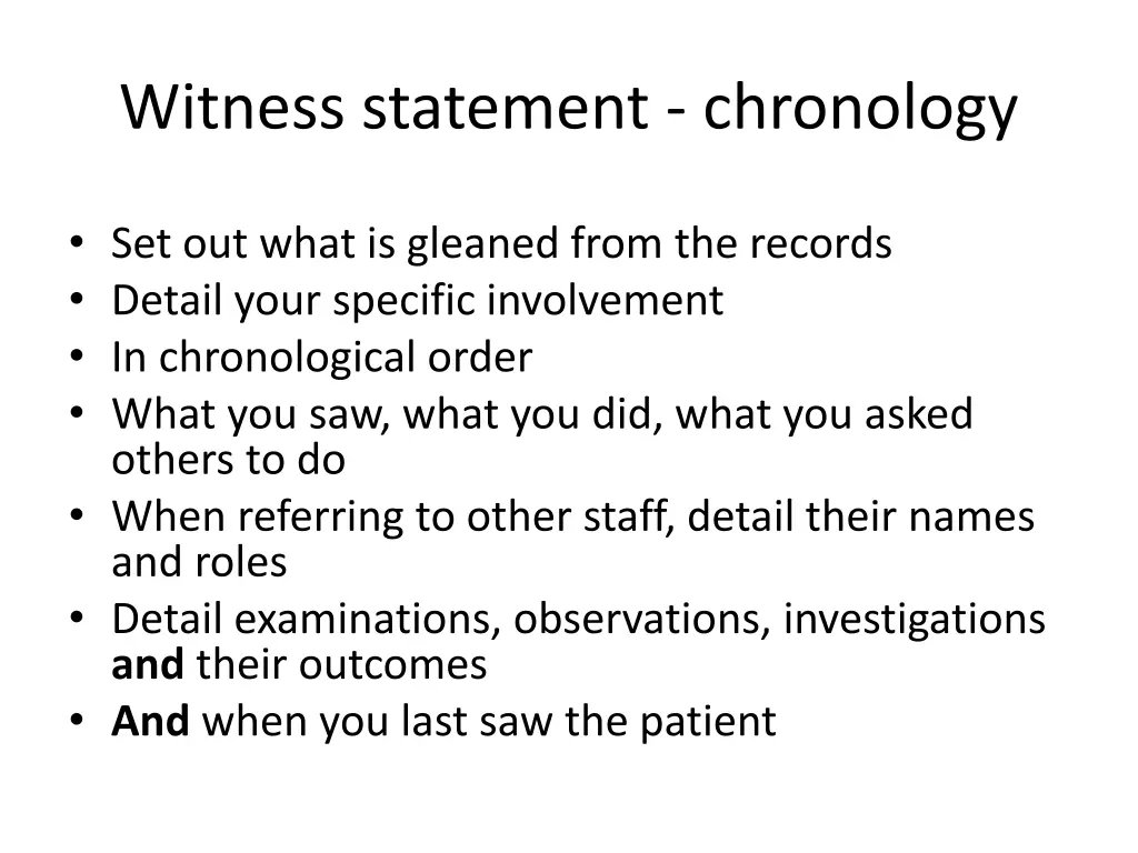 witness statement chronology