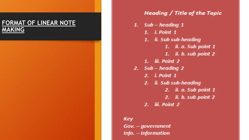 format of linear note making