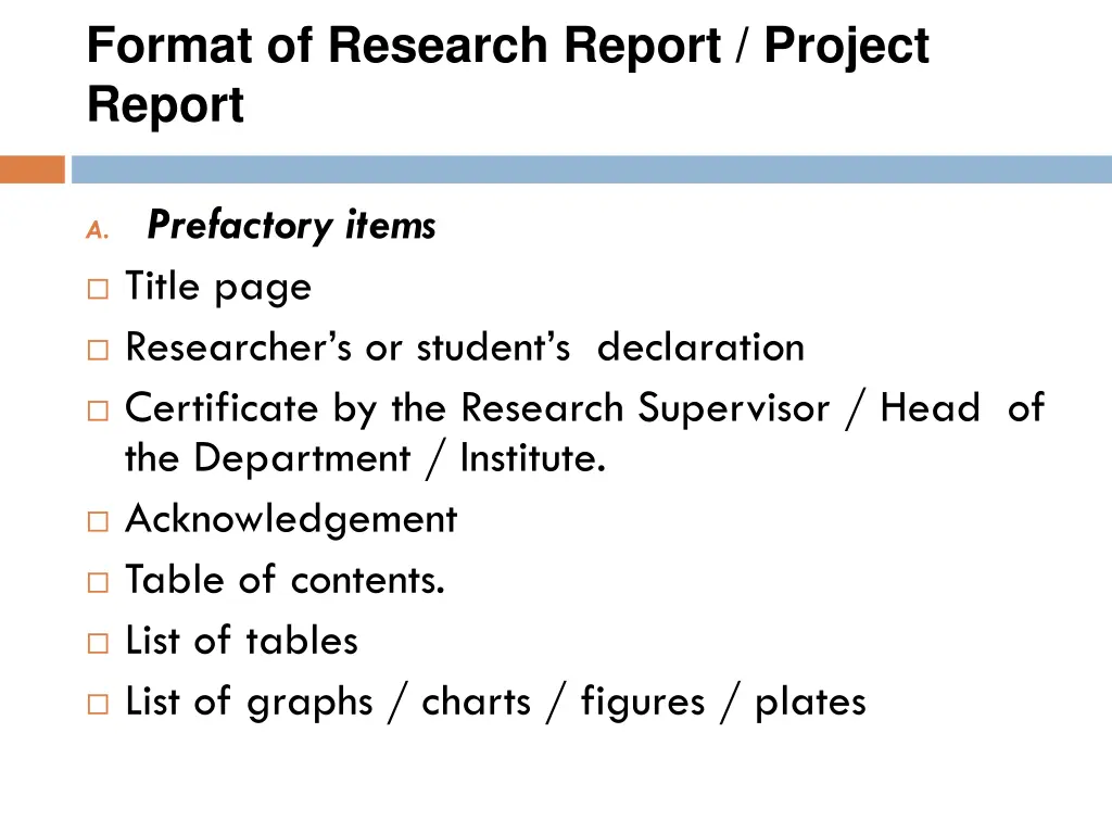 format of research report project report