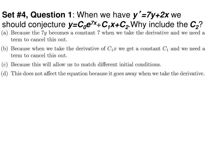 set 4 question 1 when we have y 7y 2x we should
