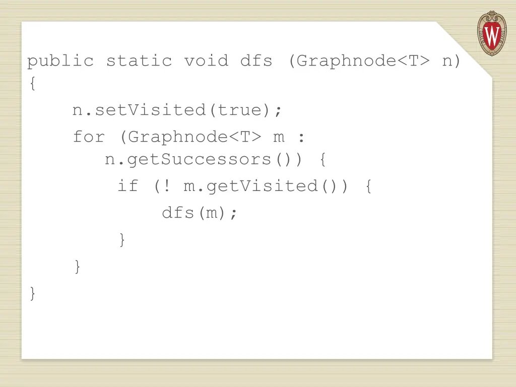 public static void dfs graphnode t n n setvisited