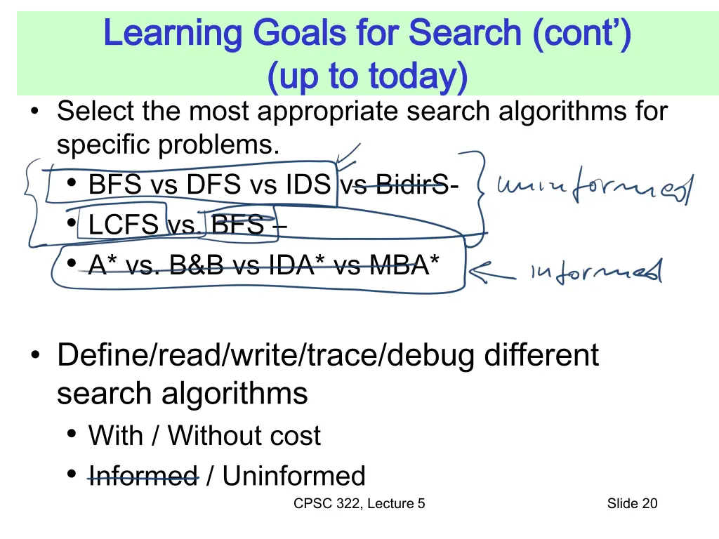 learning goals for search cont learning goals