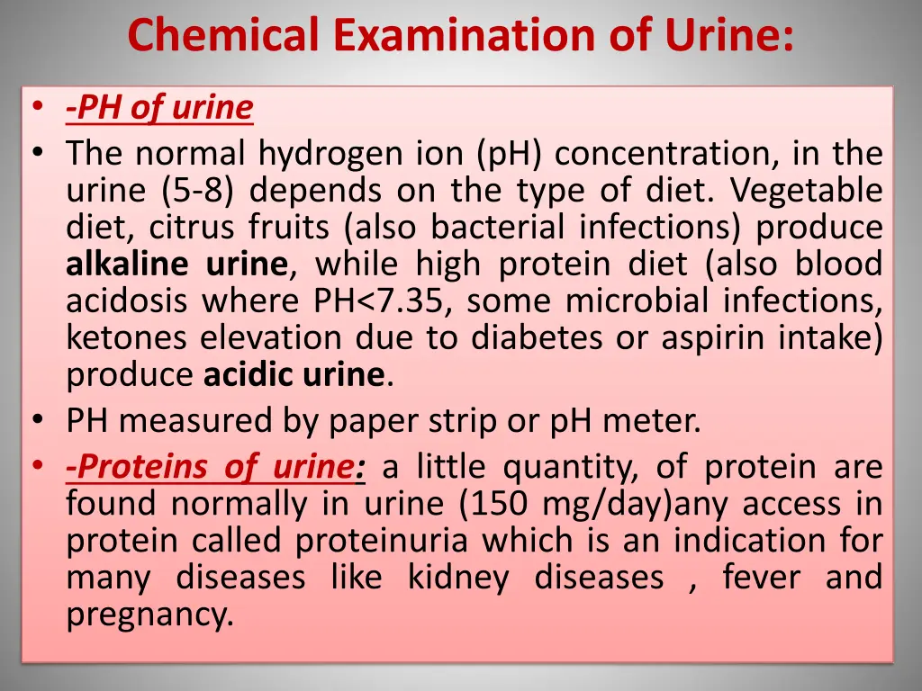chemical examination of urine