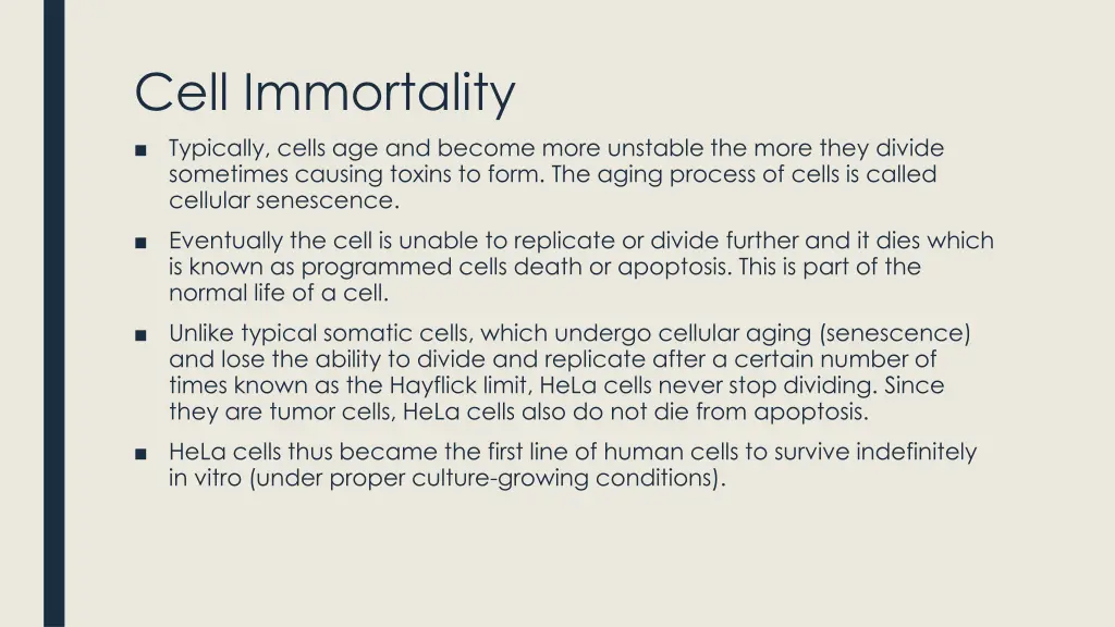 cell immortality typically cells age and become