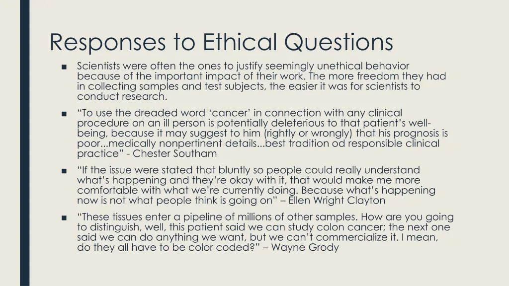 responses to ethical questions scientists were