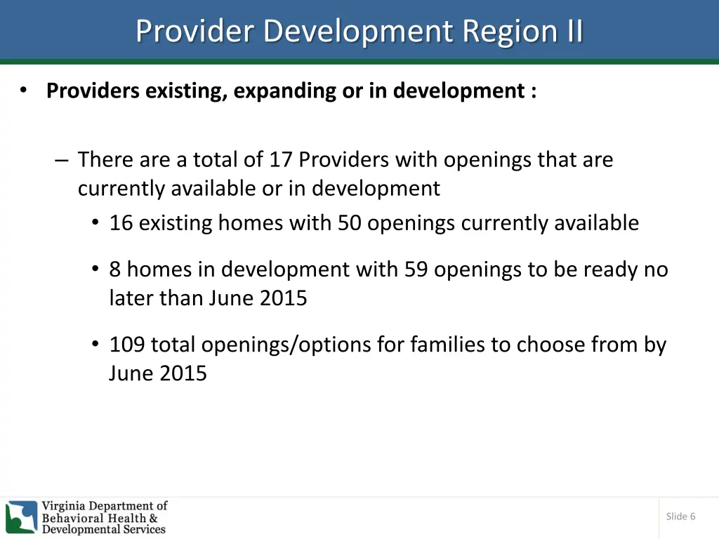 provider development region ii