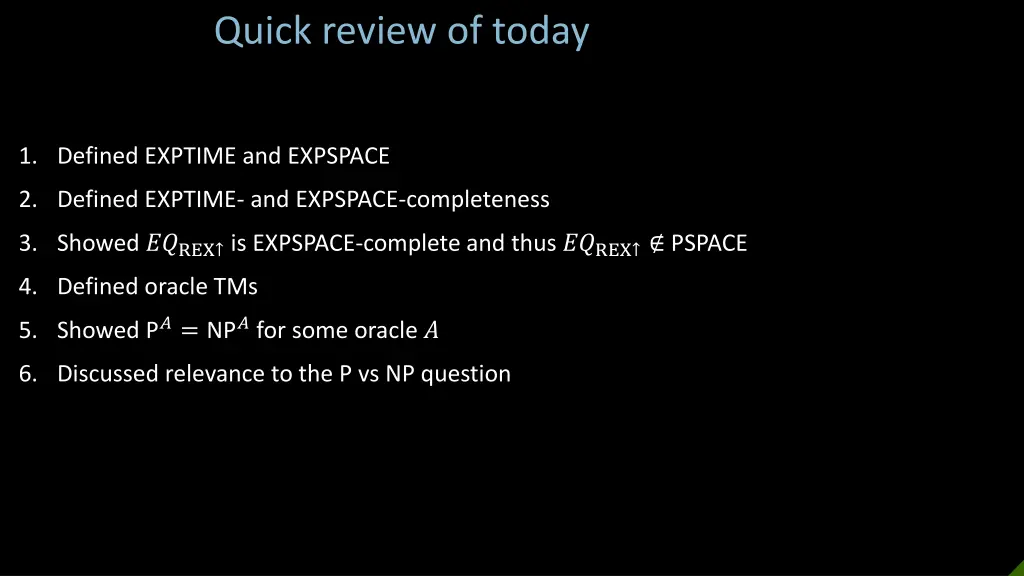 quick review of today
