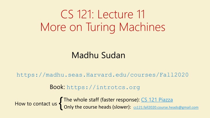 cs 121 lecture 11 more on turing machines