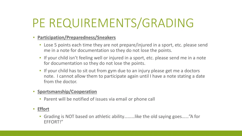 pe requirements grading