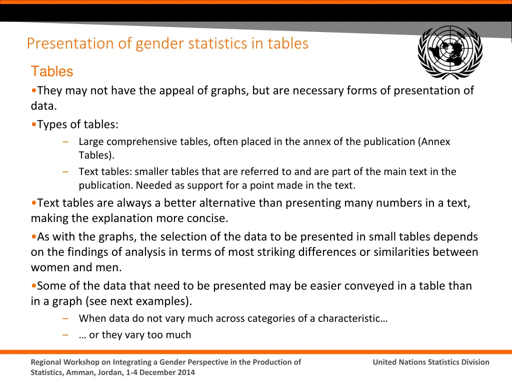 presentation of gender statistics in tables