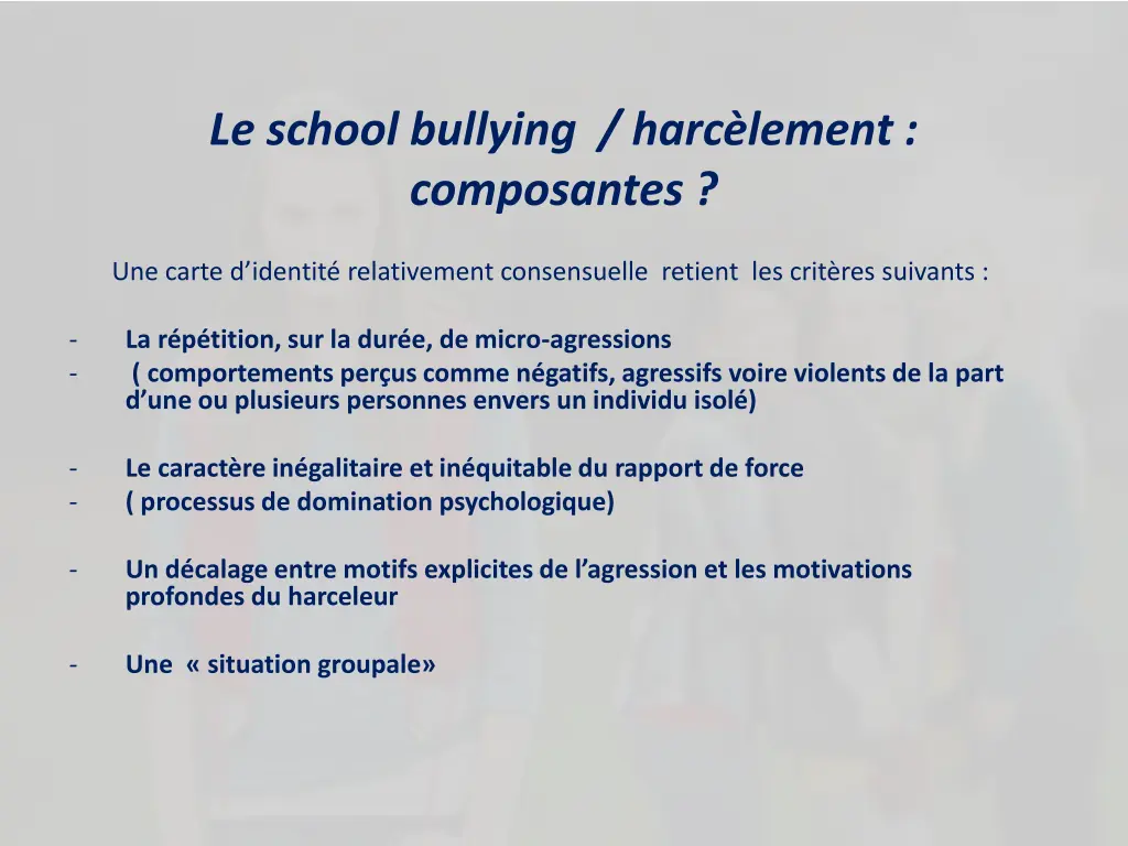 le school bullying harc lement composantes