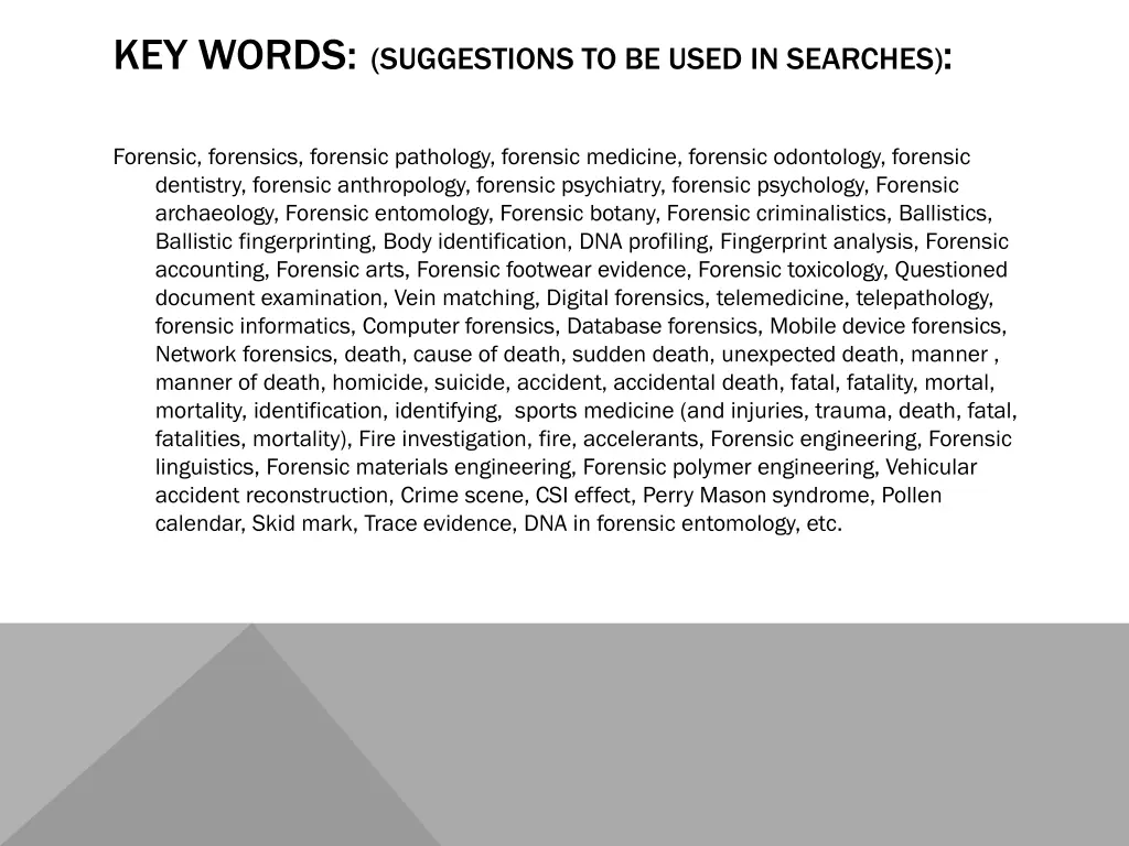 key words suggestions to be used in searches