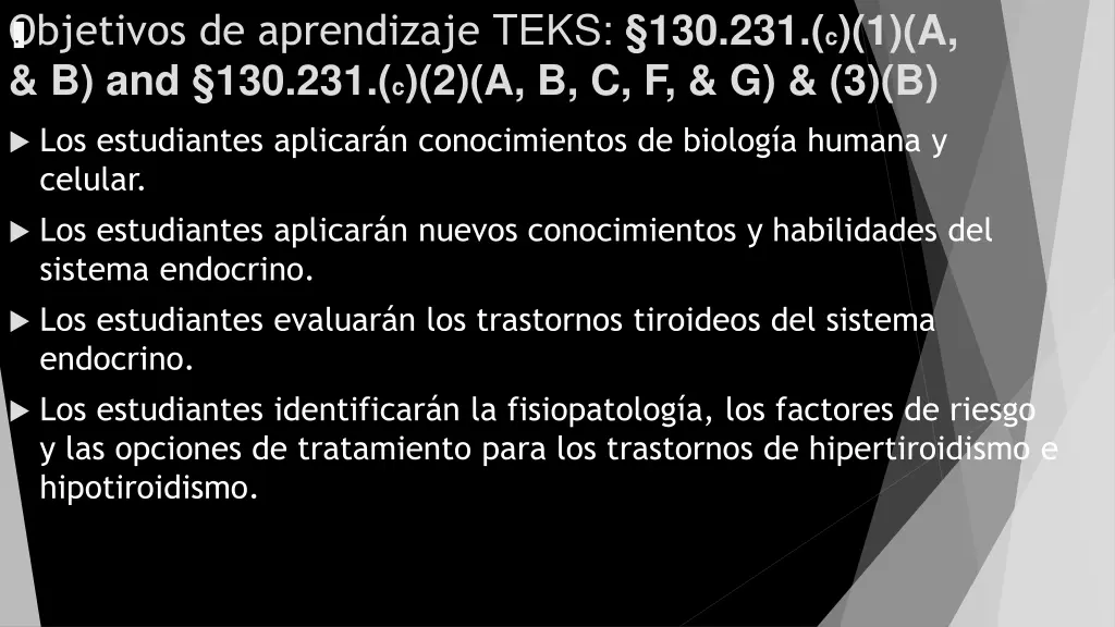 objetivos de aprendizaje teks