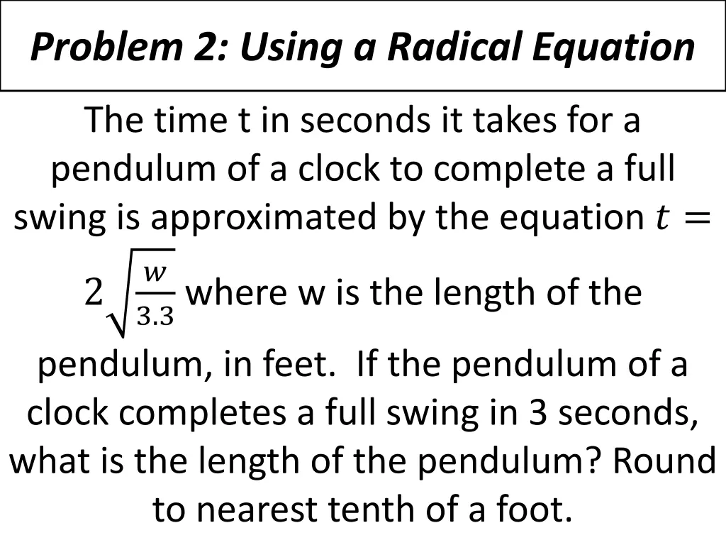 problem 2 using a radical equation