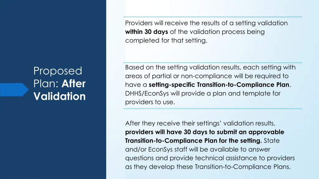 providers will receive the results of a setting