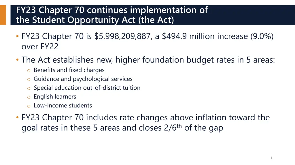 fy23 chapter 70 continues implementation