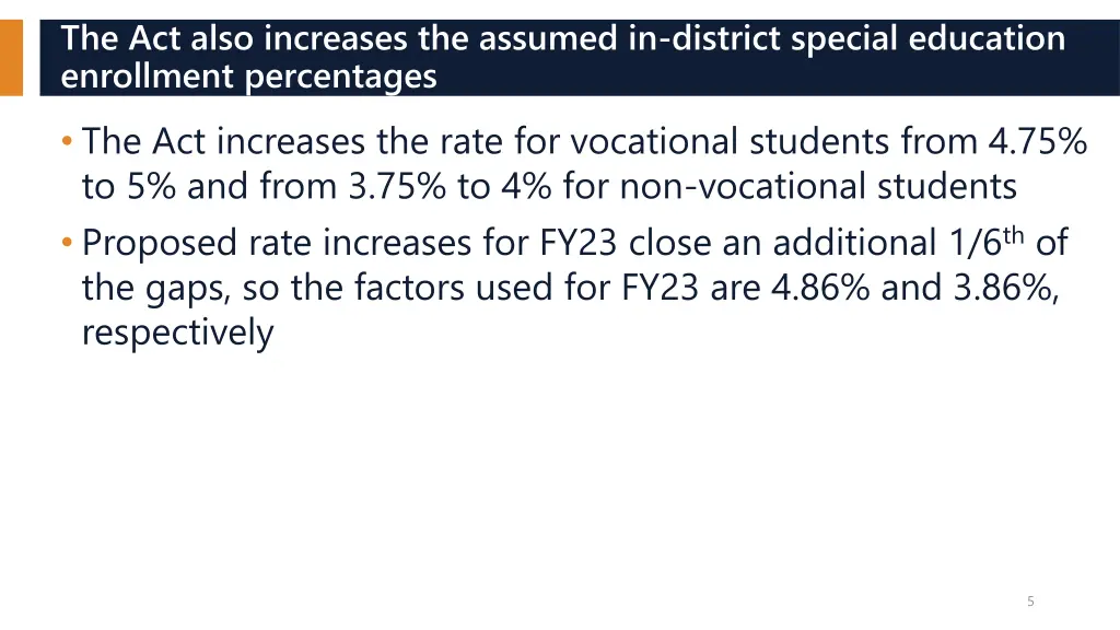 the act also increases the assumed in district