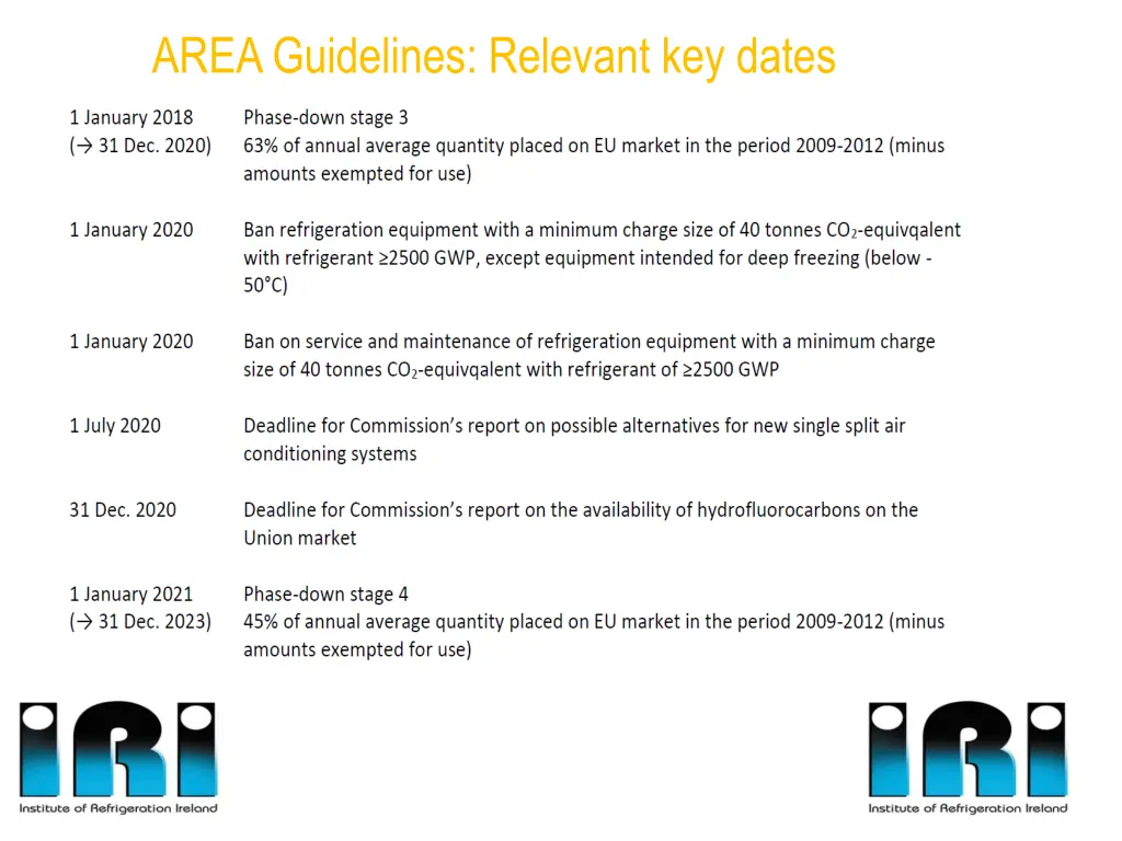 area guidelines relevant key dates