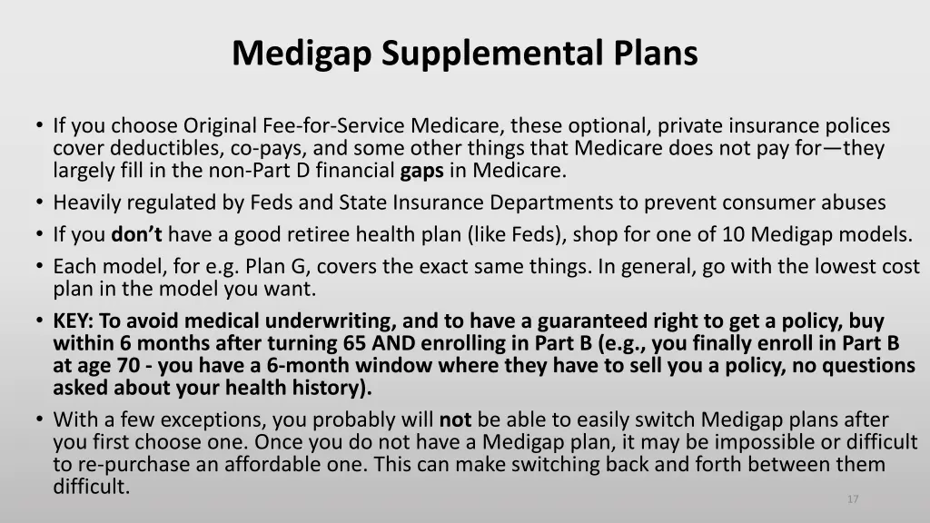medigap supplemental plans