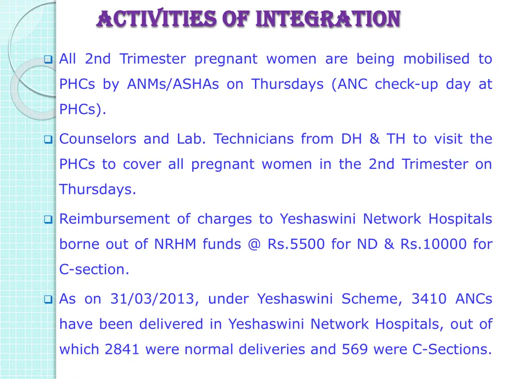 activities of integration activities