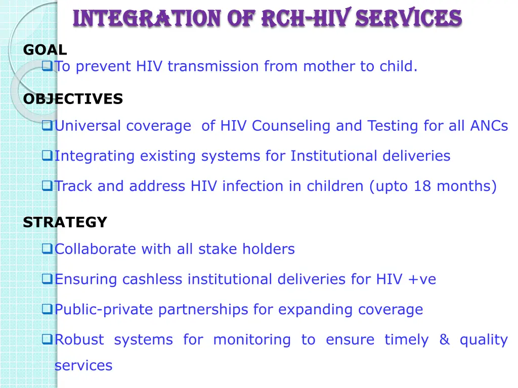 integration of rch integration of rch hiv services