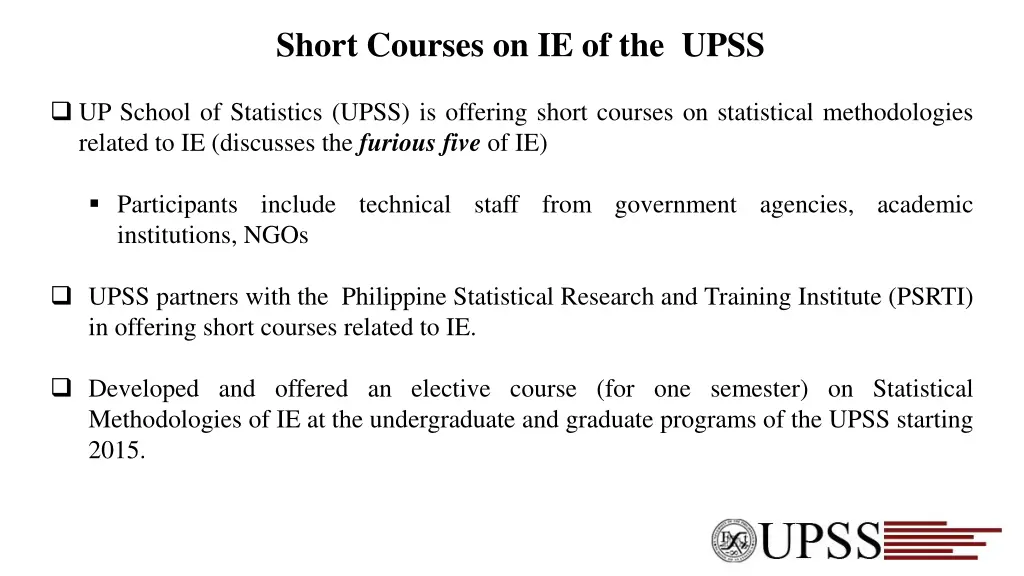 short courses on ie of the upss