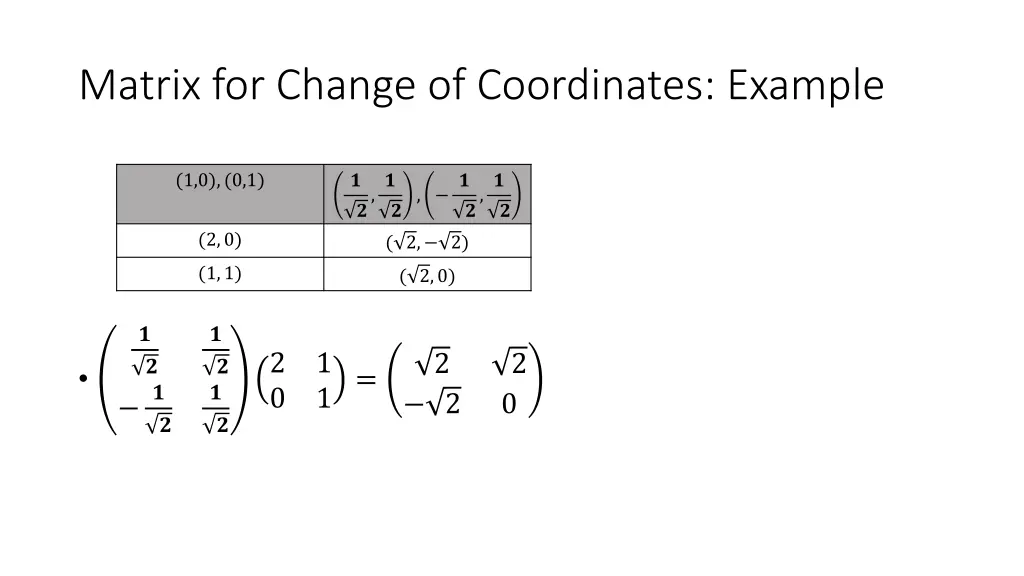 matrix for change of coordinates example