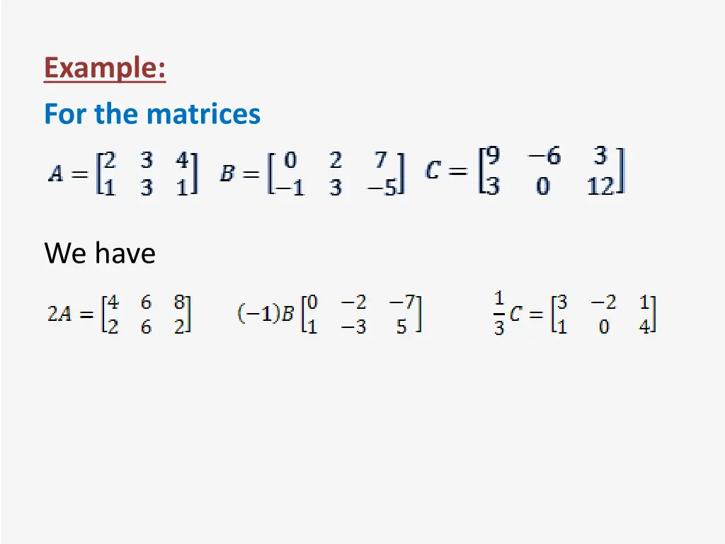 example for the matrices