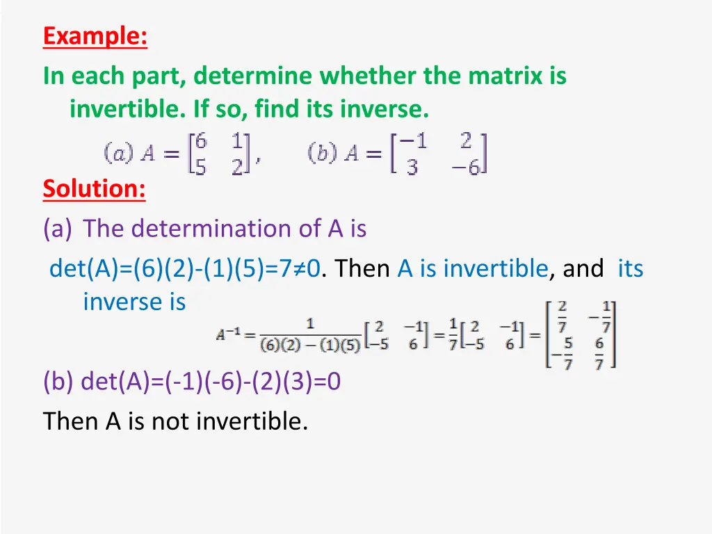 example in each part determine whether the matrix
