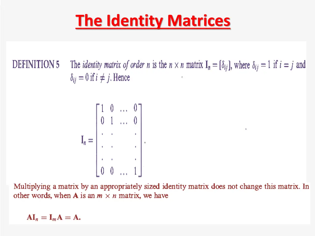 the identity matrices