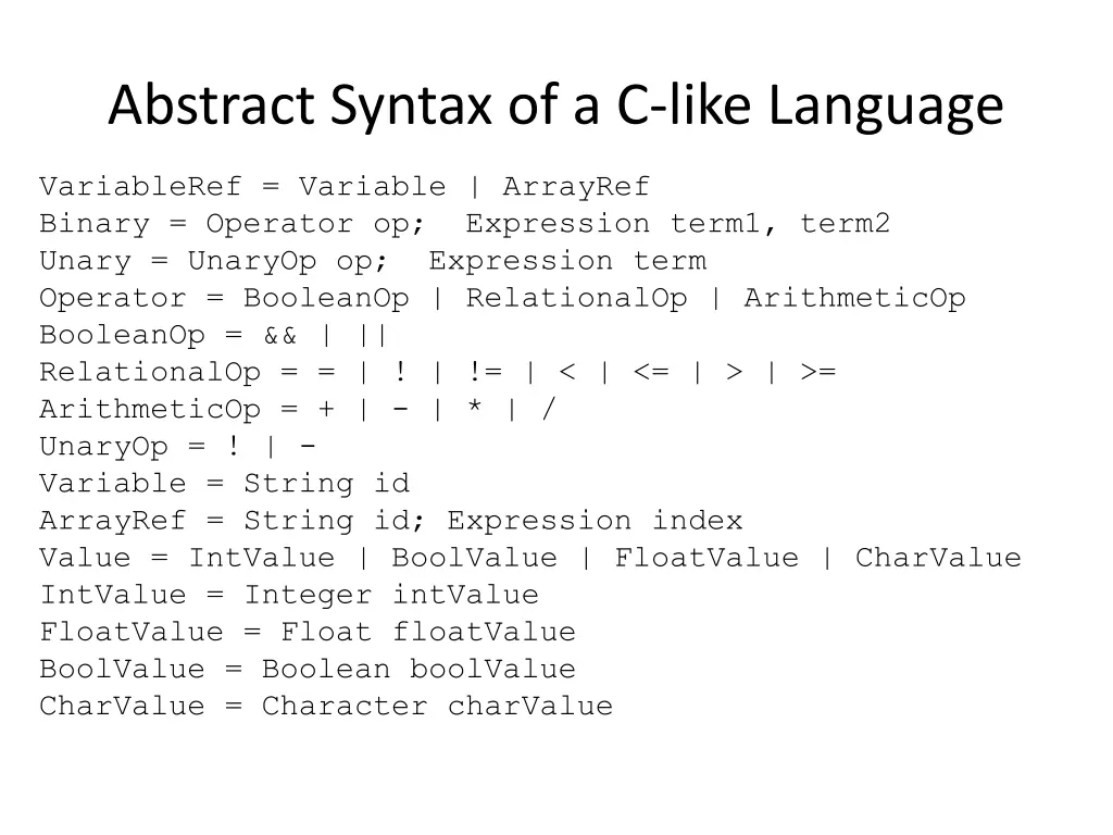 abstract syntax of a c like language 1