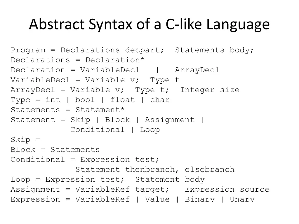 abstract syntax of a c like language
