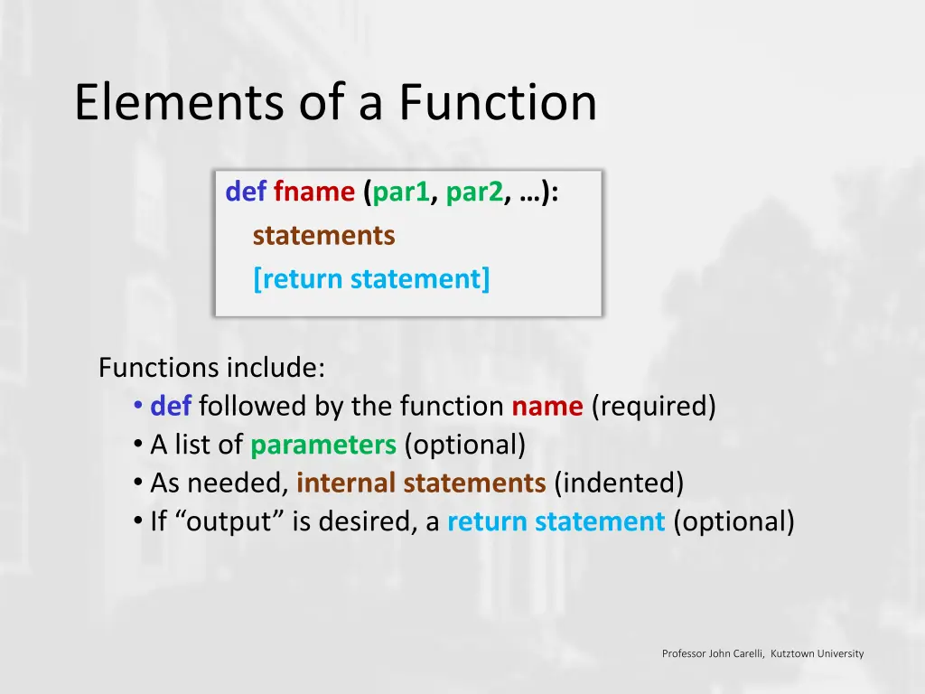 elements of a function
