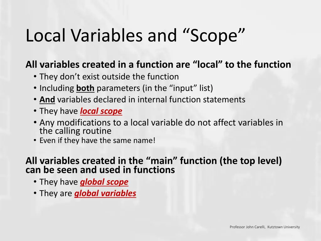 local variables and scope