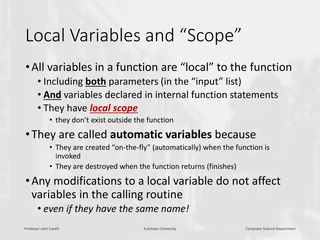 local variables and scope
