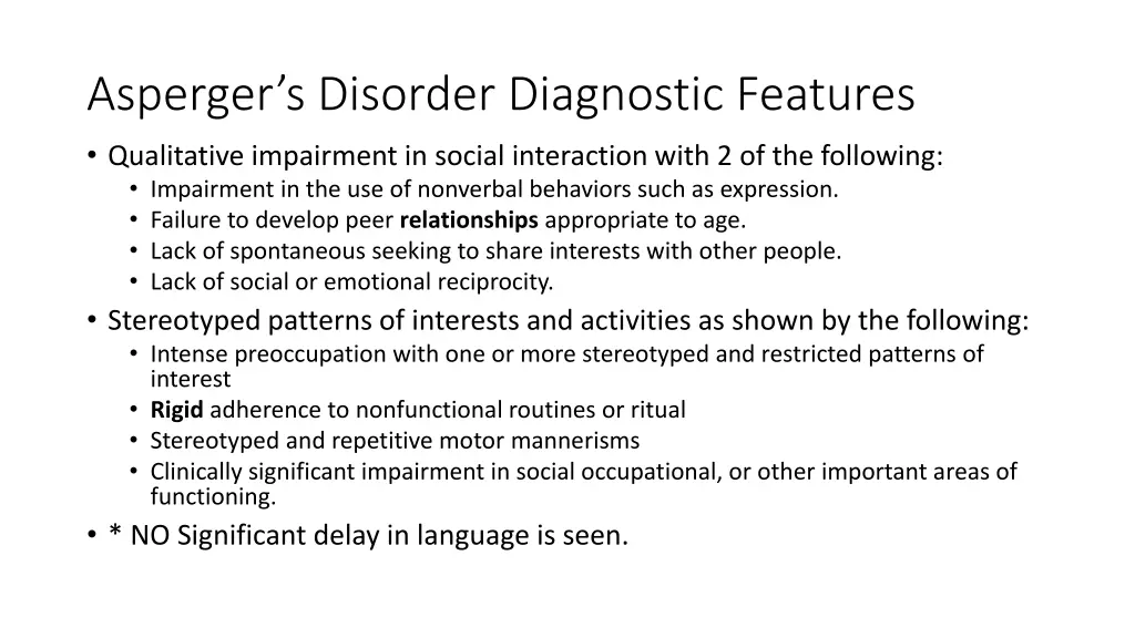 asperger s disorder diagnostic features