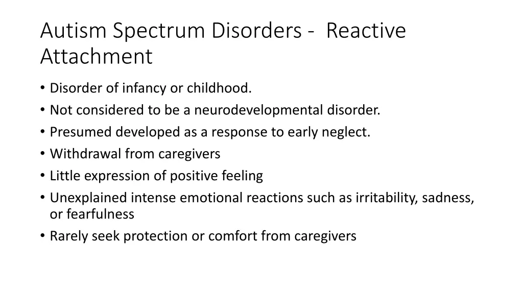 autism spectrum disorders reactive attachment