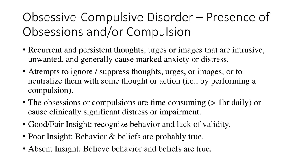 obsessive compulsive disorder presence
