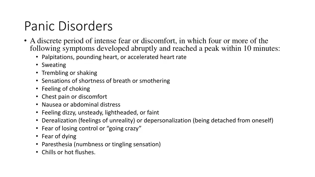 panic disorders a discrete period of intense fear