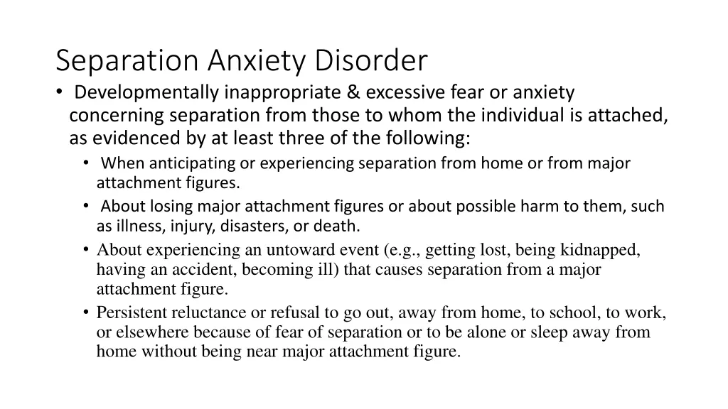 separation anxiety disorder developmentally