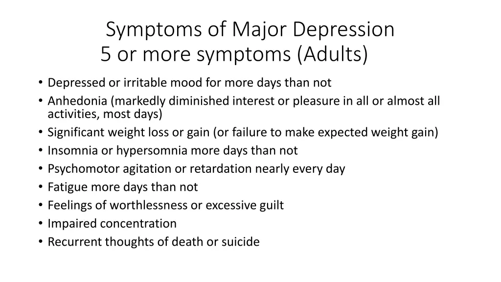 symptoms of major depression 5 or more symptoms