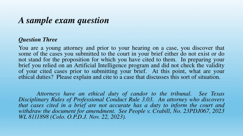 a sample exam question